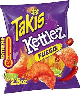 Takis Fuego Kettlez Potato Chips 2.5 oz Snack, Extreme Hot Chili Pepper & Lime Flavored