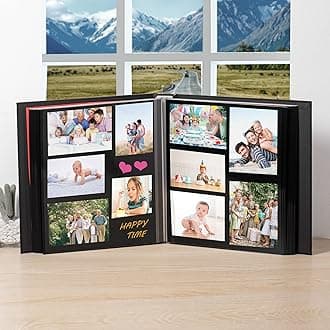 Large Photo Album Self Adhesive 4x6 5x7 3x5 8.5x11 Scrapbook Magnetic Album DIY Scrap Book Length 13 x Width 12.8 (Inches) 120 Black Sticky Pages Linen Cover DIY Photo Album(Black)