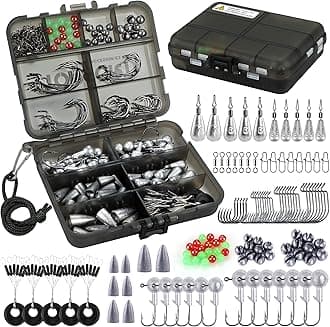 TOPFORT 187/230pcs Fishing Accessories Kit, Including Jig Hooks, Bullet Bass Casting Sinker Weights, Fishing Swivels Snaps, Sinker Slides, Fishing Set with Tackle Box…