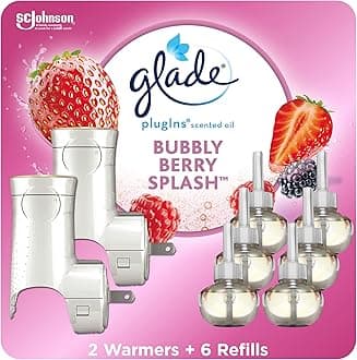 Glade PlugIns Refills Air Freshener Starter Kit, Scented and Essential Oils for Home and Bathroom, Bubbly Berry Splash, 4.02 Fl Oz, 2 Warmers + 6 Refills