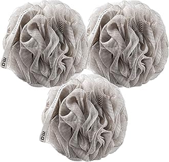 MainBasics Bath Shower Loofah Sponge Pouf Body Scrubber Exfoliator Body Wash Sponge (Set of 3, Totally Taupe)