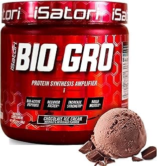 BIO-GRO Protein Synthesis Amplifier, for Muscle Recovery & Growth, Enhanced Stimulant Free Pre-Workout & Colostrum Supplement with Bio-Active Peptides- Chocolate Ice Cream (60 Servings)