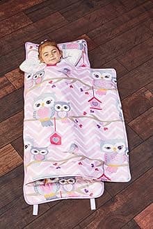 EVERYDAY KIDS Nap Mat with Removable Pillow -Princess Storyland- Carry Handle with Fastening Straps Closure