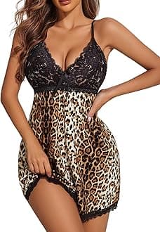 AvidloveWomen Nightgown Sexy Sleepwear Lace Chemise V-neck Modal Babydoll Lounge Dress