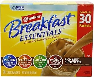 Nestlé Carnation Breakfast Essentials Complete Nutritional Drink, Rich Milk Chocolate, 1.26 oz, (Pack of 30)