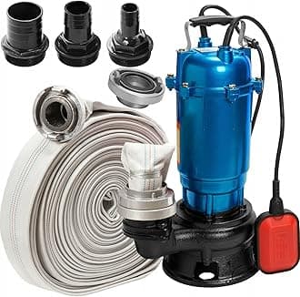 Heavy Duty Flood Sewage Water Pond Drain Septic Sump Cesspool Grinding Pump (Pump (with Float Switch) FIRE Hose 30m)