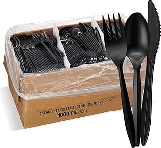 1000 Count Bulk Cutlery (Combo Pack, Black)