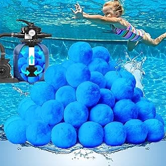 QwayHome1.54 lbs Pool Filter Balls, Reusable Filter Media Balls for Above Ground Pool Sand Pump, Pool Filter Sand Alternative, Eco-Friendly Fiber Filter Balls, Replace 55 lbs Filter Sand, Blue