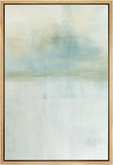 Framed Canvas Print Wall Art Mid-Century Pastel Teal Gray Watercolor Collage Abstract Shapes Illustrations Modern Art Minimal Decorative for Living Room, Bedroom, Office - 24"x36" Natural