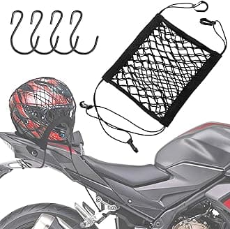 SARDVISA Upgrade Cargo Net for Motorcycle Helmet Storage, 10"X11" High-Elastic Double Layer Bungee Net with 4 Strong Hooks, Luggage Strap Rack Expansion Organizer Net Pocket for Motorbike Trike Cycle