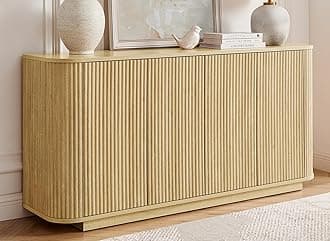 64" Buffet Cabinet with Storage, Modern Fluted Accent Sideboard Media Console Credenza with Adjustable Shelves Pressed Spring for Kitchen Living Room,31.5" H (Natural Oak)