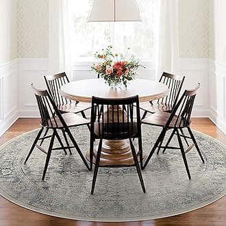 RUGGABLE Washable Vintage Area Rug – Kamran Blue Quartz 6 ft Round, Stain-Resistant, Non-Slip – Medium Machine Washable Rugs for Living Room, Bedroom, Hallway, Entryway & Office–with Standard Pad