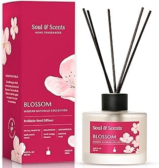 Soul & Scents 120Ml Blossom Reed Diffuser Set | Free 6 Fiber Reed Sticks | Toxin Free & Stress Relief | Long Lasting | Smoke Less Room Freshener for Home, Bedroom, Living Room & Office
