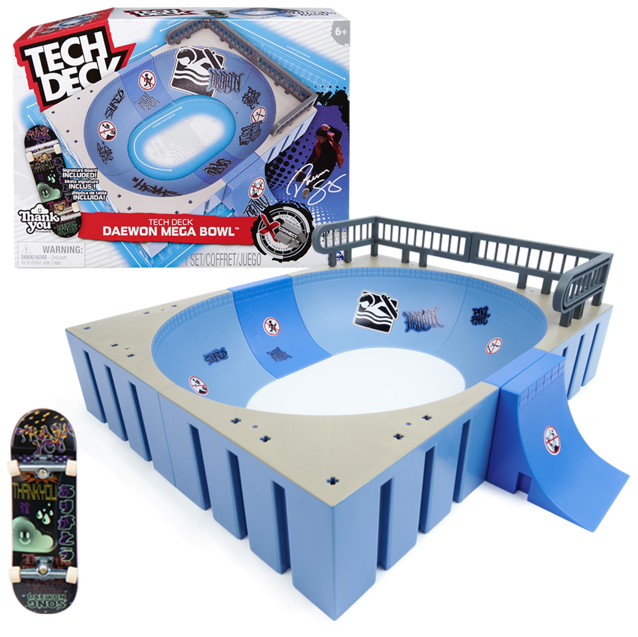 Tech Deck, Daewon Mega Bowl, X-Connect Park Creator, Customisable and Buildable Ramp Set with Exclusive Fingerboard, Kids’ Toy for Ages 6 and up