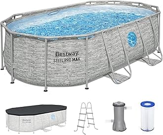 Bestway Power Steel Swim Vista 14’ x 8'2" x 39.5” Above Ground Pool, Oval Metal Frame Outdoor Swimming Pool Set with Filter Pump, Ladder, and Cover