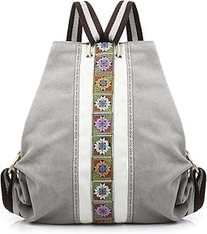 Goodhan Women Canvas Backpack Daypack Casual Shoulder Bag, Vintage Heavy-duty Anti-theft Travel Backpack, Light Grey