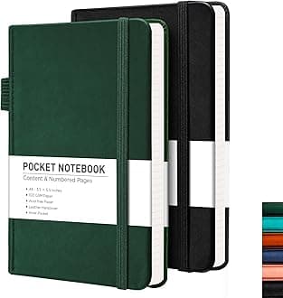 RETTACY Pocket Notebook 2 Pack - Small Notebook Journal with 312 Numbered Pages,A6 Mini Journal Pocket Notepad,100gsm Thick Ruled Paper 3.5" x 5.5" Hardcover