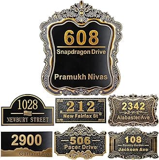 Personalized House Address Plaque 12" Cast Numbers for Outside Custom Street Name Address Sign Plate Vintage for Mailbox Door Room Classic Wall Outdoor Antique Brass