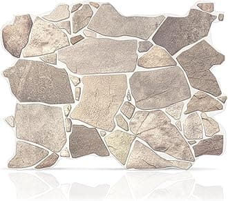 CONCORD WALLCOVERINGS ™ Retro-Art 3D Faux Stone Wall Panels, Pack of 10, Grey Beige Brown Wild Boulder, Lightweight PVC Sheets 17.5" x 23.75" (44.5cm x 60.3cm), Rock Tiles - Covers 28.86Sq Ft (2.7m2)