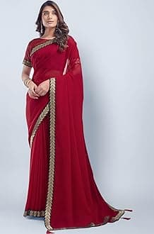 Women's Georgette Lace Boarder Saree With Unstitched Blouse Piece