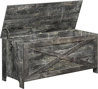 MAHANCRIS 43.3" Toy Chest, Sturdy Entryway Storage Chest with Safety Hinges, Retro Toy Box, Wooden Look Accent Furniture for Living Room, Bedroom, Vintage Gray SCRP48501