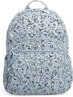Vera BradleyWomen's Cotton Campus Backpack, Perennials Gray - Recycled Cotton, One Size