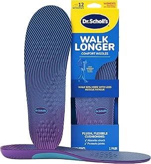 Walk Longer Insoles - Comfortable Plush Foam Cushioning Inserts for Walking, Hiking, and Standing on Feet All-Day with Arch Support - Walk 50% Longer Without Muscle Fatigue