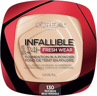 Makeup Infallible Fresh Wear Foundation in a Powder, Up to 24H Wear, Waterproof, True Beige, 0.31 oz. (Packaging May Vary)
