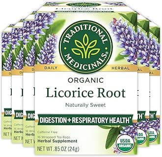 Traditional Medicinals Tea, Organic Licorice Root, Soothes the Digestive Tract & Promotes Respiratory Health - Kosher, Non-GMO, Caffeine-Free - 96 Tea Bags (6 Pack)