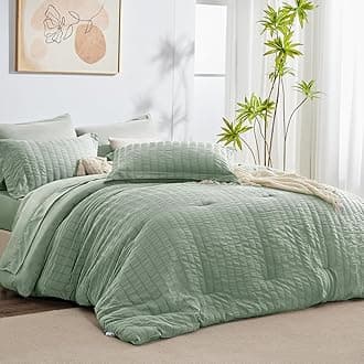 CozyLux Twin Bed in a Bag Sage Green Seersucker Textured Comforter Set with Sheets 5-Pieces for Girls and Boys - Bedding Sets with Comforter, Pillow Sham, Flat Sheet, Fitted Sheet, Pillowcase