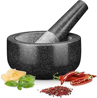 H&S Pestle and Mortar Set Large Premium Solid Granite Stone Black - 16cm(6.3") Diameter