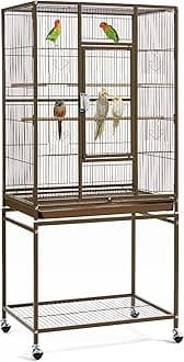 Wrought Iron Standing Large Parrot Parakeet Flight Bird Cage with Stand for Small Parrot Cockatiel Sun Parakeet Green Cheek Conure Lovebird Budgie Finch Canary, Palmer Green