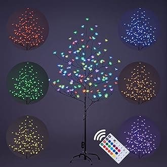 Lightshare Cherry Blossom Lighted Tree 5 Feet, RGB with Remote Control, 16 Color-Changing Modes