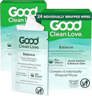 Good Clean Love Rebalance Personal Moisturizing & Cleansing Wipes, Naturally Reduces Odor & Supports l Health, pH-Balanced Feminine Hygiene Product, 24 Wipes