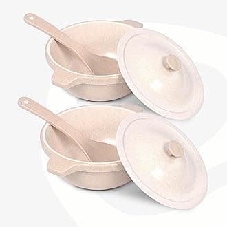 Eha Earth Friendly Serving Bowls with Lid | Microwave Safe | Made with Rice Husk and Bamboo Fibers | 1250 Ml Each | Set of 2 | Sand Castle, Beige