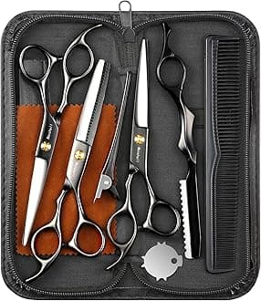 Hairdressing Barber Hair Scissor for Professional Hairdressers Barbers Stainless Steel Hair Cutting Shears - for Salon Barbers, Men, Women, Children and Adults (Black)