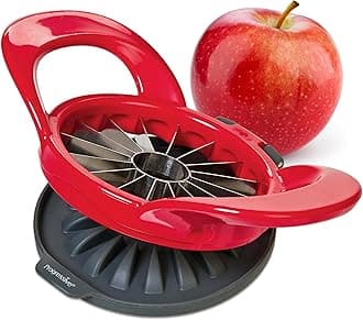 Progressive Prepworks by 16-Slice Thin Apple Slicer and Corer, GPC-2701, Perfect for Apples or Pears, Attached Safety Cover Protect Fingers while In-Use and Blades while in Storage, Red