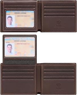 Travelambo 100% Genuine Leather Wallet for Men with Gift Box - Handmade Bifold Stylish - Rfid Wallet for Men with 2 ID Windows, Craze Horse Brown, 4.5“x3.5”, Minimalist