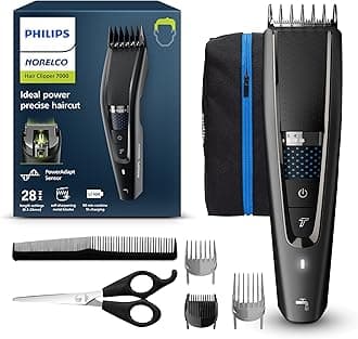 Norelco Philips Hair Clipper 7000 Series, Hair and Beard Trimmer, Precision Dial, PowerAdapt Sensor, Trim-and-Flow, DualCut, DuraPower, 28 Length Settings, 90 Min. Runtime, Model HC7650/40