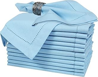 Bedding Craft Cotton Cloth Napkins Set of 12 - Dinner Napkins, Hemstitched Wedding Napkins, Machine Washable 18x18 Inches, Airy Blue