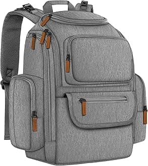 Mancro Diaper Bag Backpack, Multifunctional Baby Diaper Bag Backpack For Men Women with Stroller Straps, Travel Water Resistant Baby Diaper Backpack with 2 Side Insulated Pockets, White Grey