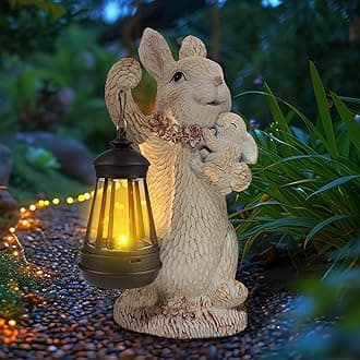 ILLUMINEW Solar Garden Statues Rabbit Lights, Outdoor Lighted Bunny Garden Decor Waterproof Figurines for Patio Porch Balcony Yard Lawn Lantern, Unique Easter Gifts for Mom Grandma Mother