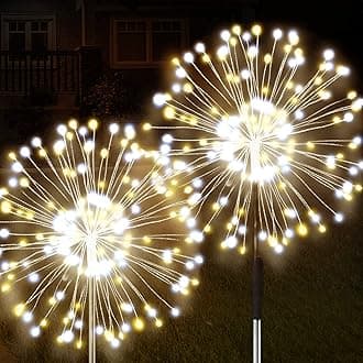 JJGoo Solar Firework Lights, 2 Pack 120 LEDs 2 Lighting Modes Solar Garden Lights Outdoor Waterproof for Yard Patio Walkway Pathway Party Wedding Christmas Decorative - Mixed Color