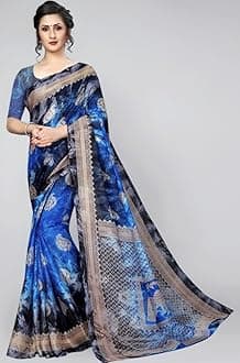 Women's Satin Net Heavy Embroidered Work Saree, blue