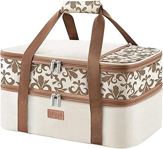 Lifewit Insulated Double Decker Casserole Carrier for Hot or Cold Food, Lasagna Lugger Holder Fits 9" x 13" Baking Dish, Thermal Lunch Tote Bag for Potluck Parties, Picnic and Cookouts, Cream