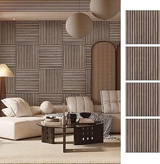 Wood Slat Wall Panel - 4 PCS Walnut Wood Panels for Wall, Natural Wood Veneer Acoustic Slat Wood Wall Panels - Wood Slats for Wall Soundproof Wood Panels 23.6" W x 23.6" L