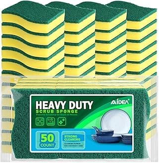 AIDEA Sponges Kitchen, 50 Pack Heavy Duty Dish Sponge, Cleaning Dish Scrubber Sponge for Home and Kitchen, Stink-Free Cleaning Supplies for Pots, Pans