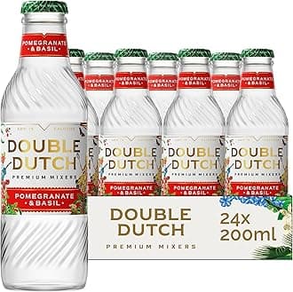 Double Dutch Pomegranate & Basil Soda | Low Calorie Diet Soft Drink | 100% Natural Ingredients | Gluten Free, Vegan Friendly Premium Mixer Perfect For Gin, Vodka & Cocktails | 24 x 200ml Bottles