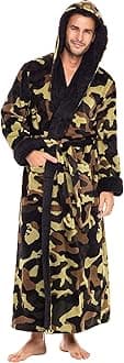 Alexander Del Rossa Plush Mens Robe with Hood, Hooded Big and Tall Robes for Men, Sherpa Fleece Robe for Men