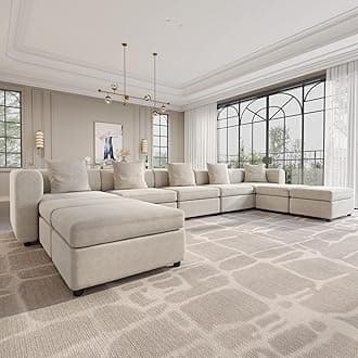 183.46" U Shaped Modular Sectional Sofa with 5 Pillows, Upholstered Sectional Couches for Living Room, Modern Comfy 9-Seater Couch with Storage Ottoman, Deep Seat Sofa with Chaise, Beige